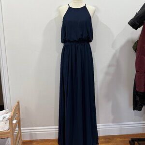 BHLDN Anthropologie Maxi Dress Navy Blue Bridesmaid L Large